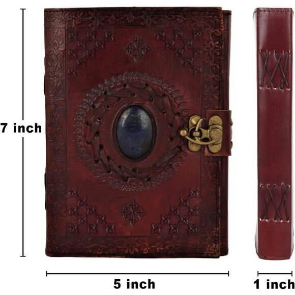 Leather Bound Journal for Men Women with Semi-Precious Stone & Buckle Closure - Picture 3 of 6